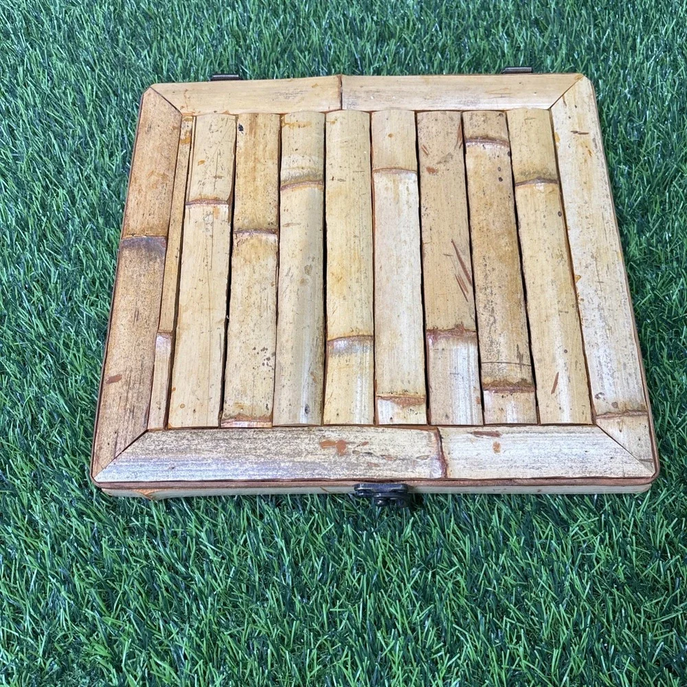 Vintage Bamboo‎ WoodBox Divided Storage Organizer Tropical Beach Decor
